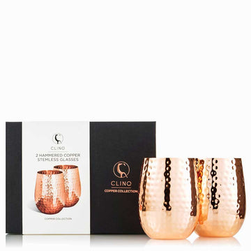 Clinq Hammered Stemless Copper Wine Glasses (Pair)