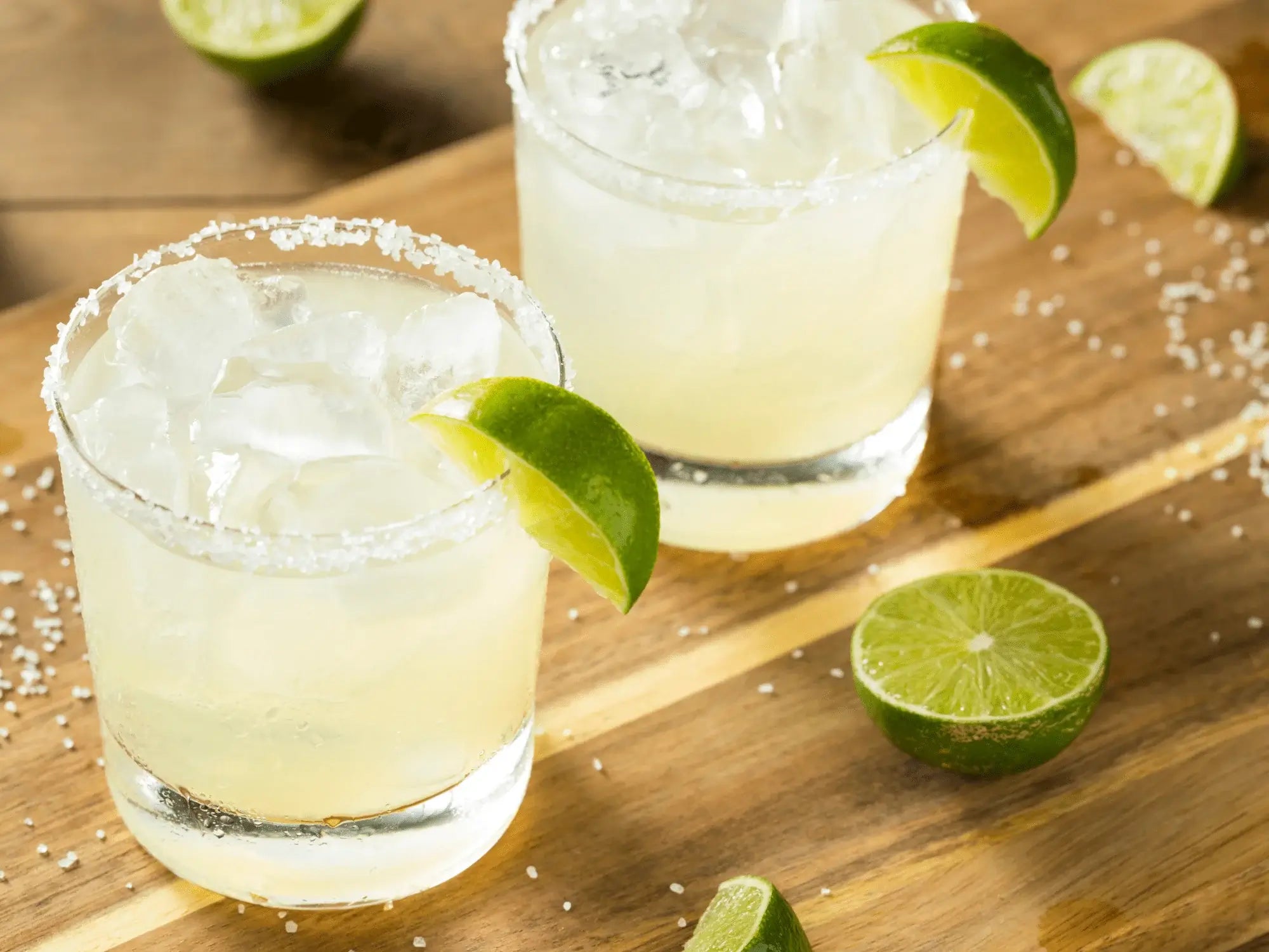 Margarita Mocktail made with Ms Sans Bring a Sombrero Non-Alcoholic Tequila and garnished with slices of lime