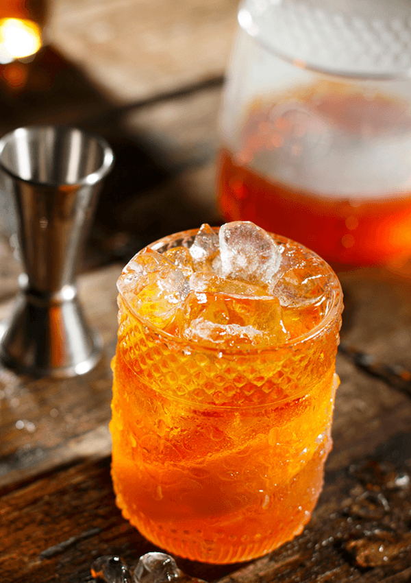 Claytons Rum Mocktail in a glass filled with ice