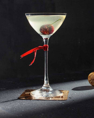 Gimlet Gin Mocktail garnished with cherry maraschino