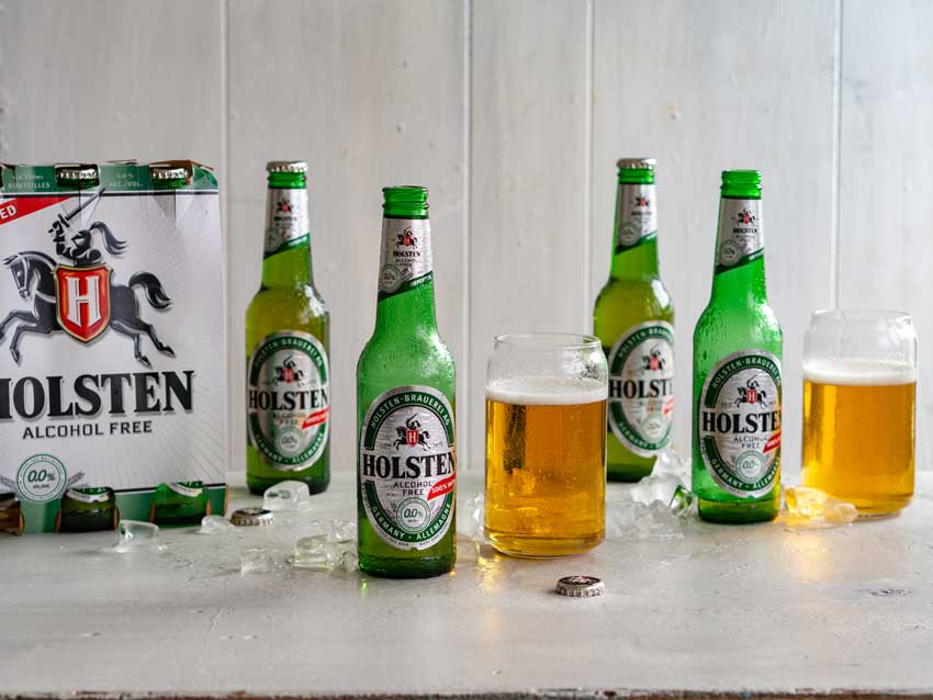 Holsten non-alcoholic beer bottles on ice