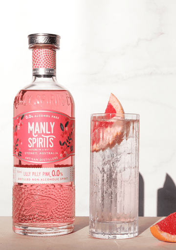 Gin and Tonic mocktail made with Lilly Pilly Pink 0.0% Spirit