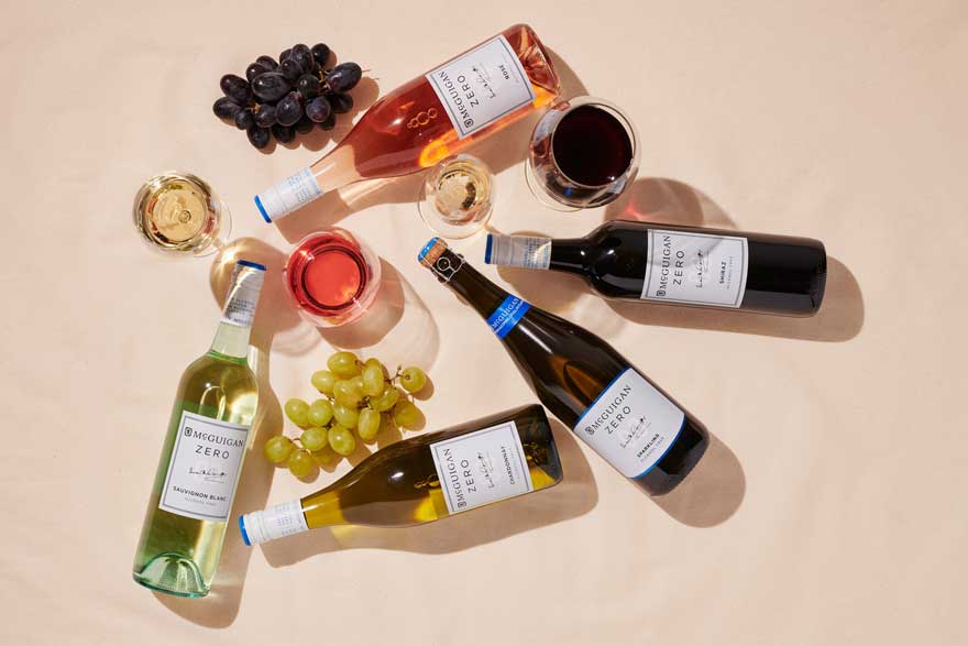 The full range of McGuigan non-alcoholic wine on a table  Sans Drinks