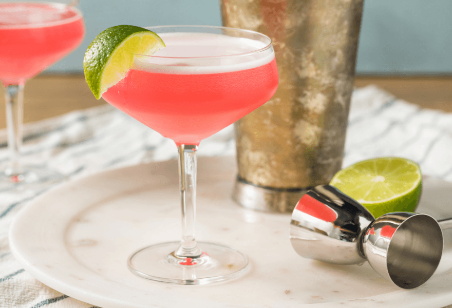 A cosmo mocktail made with Ms Sans Cosmopolitan 