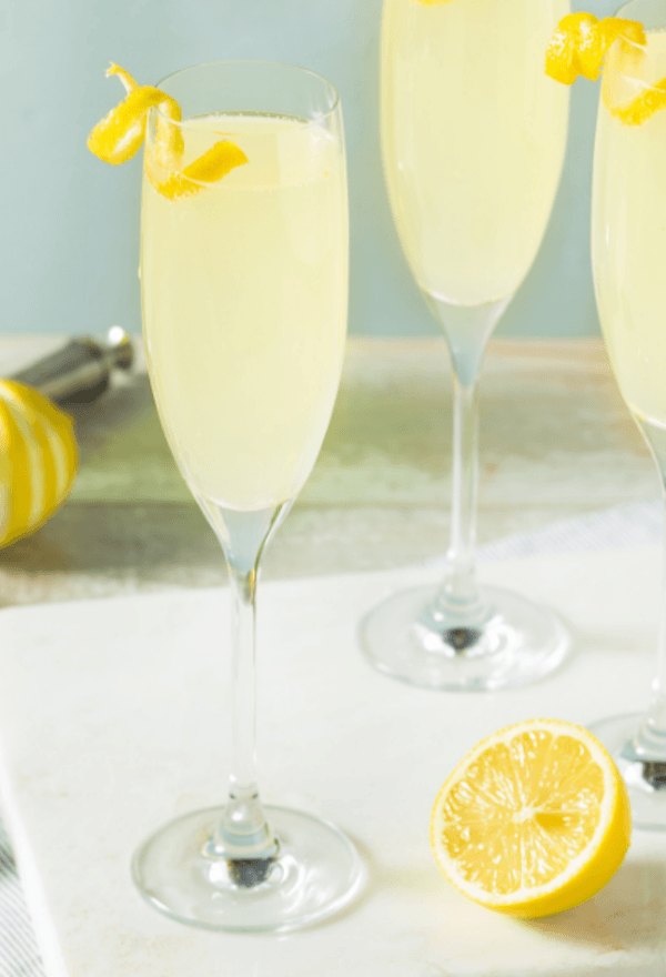 French 75 mocktail made with Sans Bar notting hill stroll non-alcoholic gin