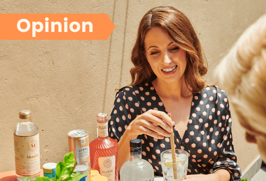 Founder of Sans Drinks, Irene Falcone enjoying a non-alcoholic gin