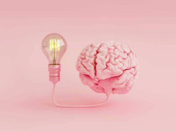 A pink brain attached to a light bulb