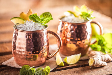 Non-alcoholic Moscow Mules with Crushed Ice on a chopping board