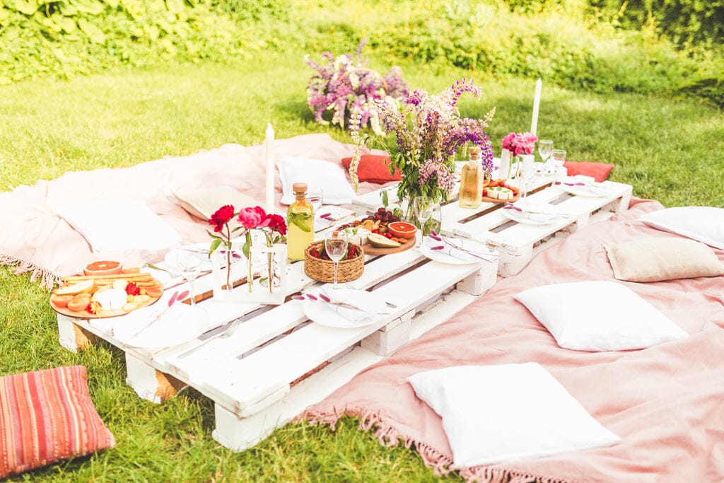 Picnic set up at the park with non-alcoholic drinks