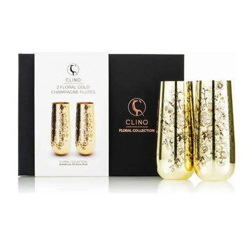 Buy Clinq Floral Gold Champagne Flutes (Pair of 2) - Sans Drinks Sans Drinks