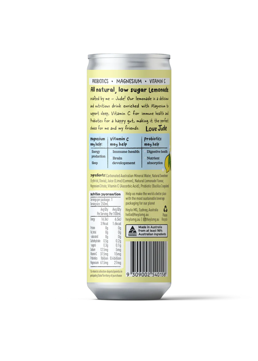 Buy HEYLO Lemonade All Natural Low Sugar Soda 250ml - Sans Drinks