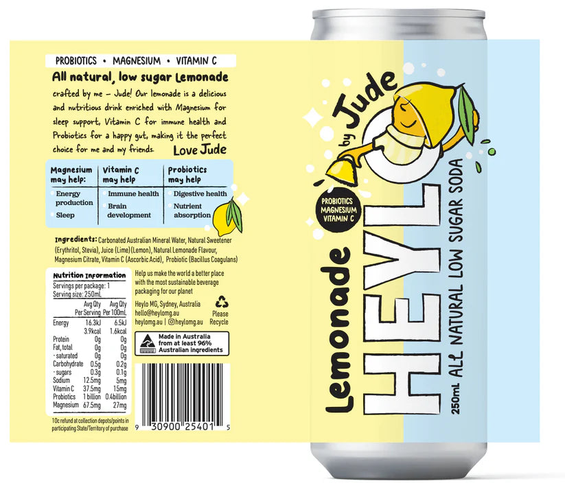Buy HEYLO Lemonade All Natural Low Sugar Soda 250ml - Sans Drinks