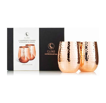 Buy Clinq Hammered Stemless Copper Wine Glasses (Pair) - Sans Drinks Sans Drinks