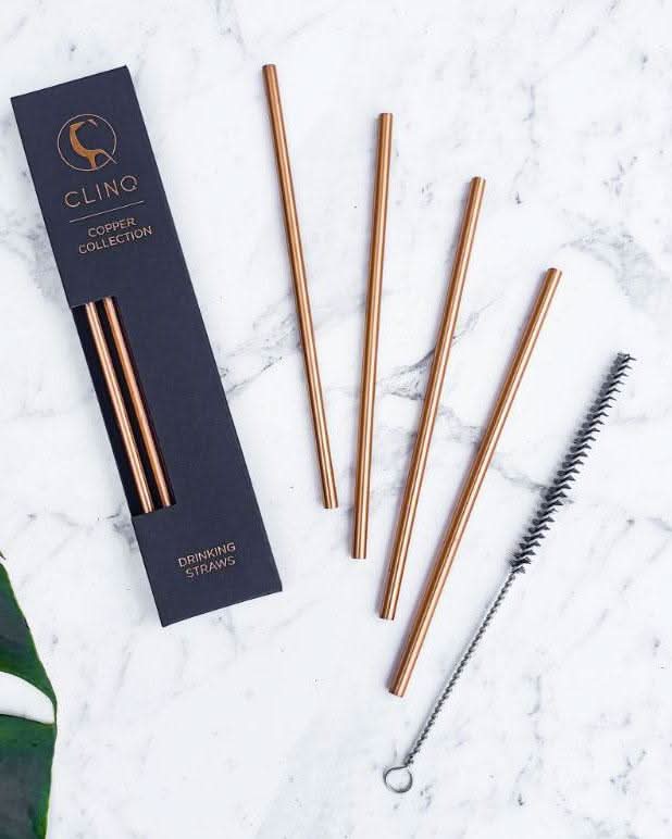 Buy Clinq Copper Straw & Brush Set of 4 - Sans Drinks