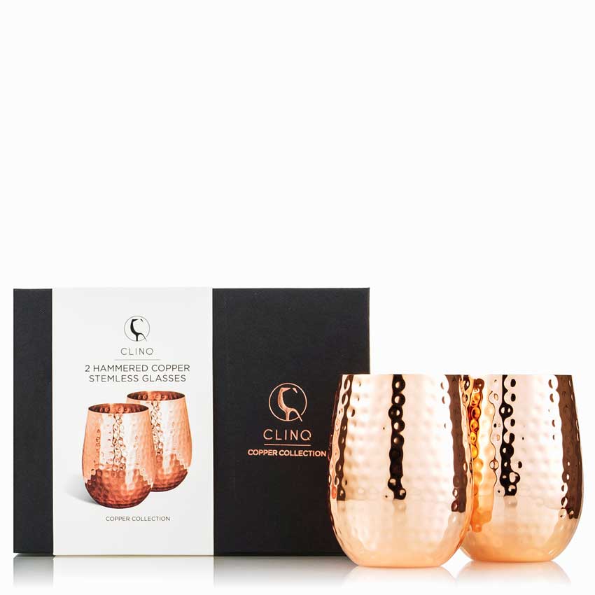 Clinq Hammered Stemless Copper Wine Glasses (Pair) - Wine Glasses -  Sans Drinks  
