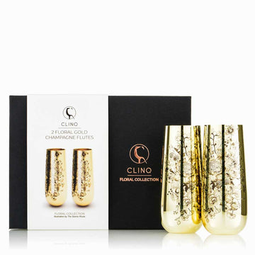Clinq Floral Gold Champagne Flutes (Pair of 2) - Sans Drinks