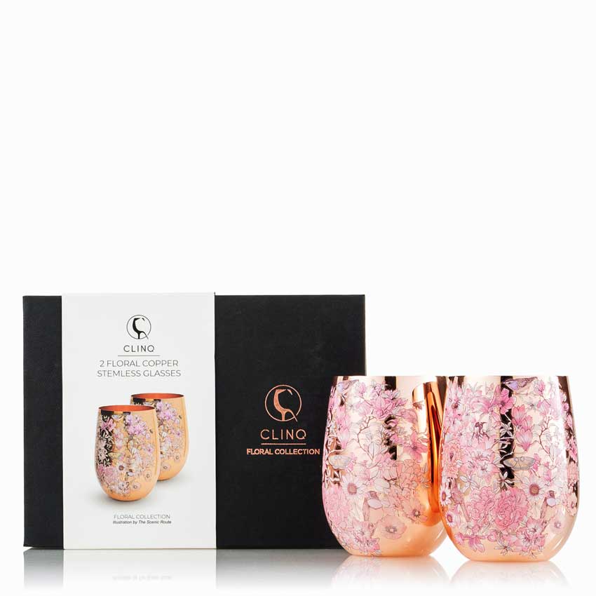 Clinq Floral Copper Wine Glasses (Pair of 2) - Glassware -  Sans Drinks  